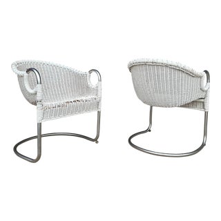Pair of Harvey Probber Wicker Lounge Chairs For Sale