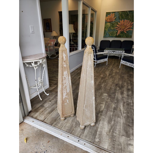 Pair of Vintage Mid-Century French Style Cement Garden Obelisks For Sale In New York - Image 6 of 13