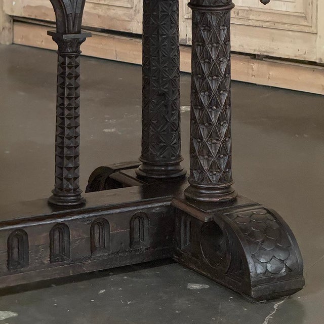 19th Century French Napoleon III Period Gothic Revival Walnut Library Table For Sale - Image 10 of 12