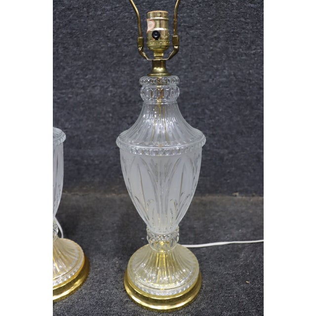 Late 20th Century Late 20th Century Cut to Clear Crystal Table Lamps With Brass Bases - a Pair For Sale - Image 5 of 11