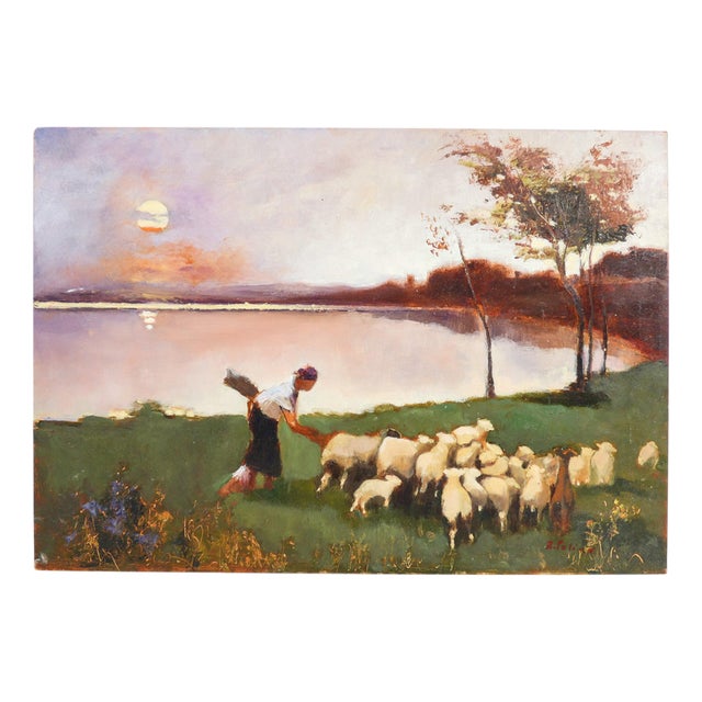 R. Salino, Flock at the Lake, Oil on Panel For Sale