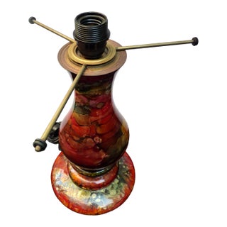 1990s Jean-Noël Bouillet French Art Glass Lamp Base 12" Reverse Painted Amalgam Lacquer For Sale