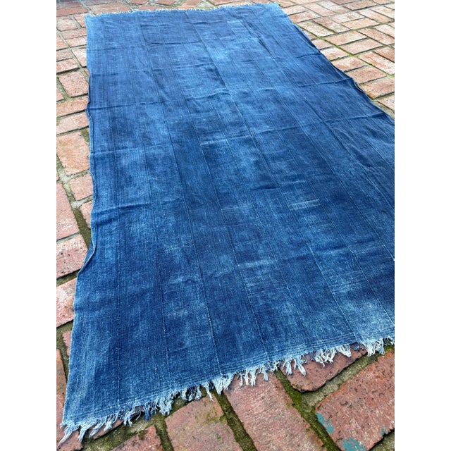 Vintage African Indigo Denim Mossi Mudcloth 78” L X 43” W Textile | No. 138 For Sale - Image 4 of 8