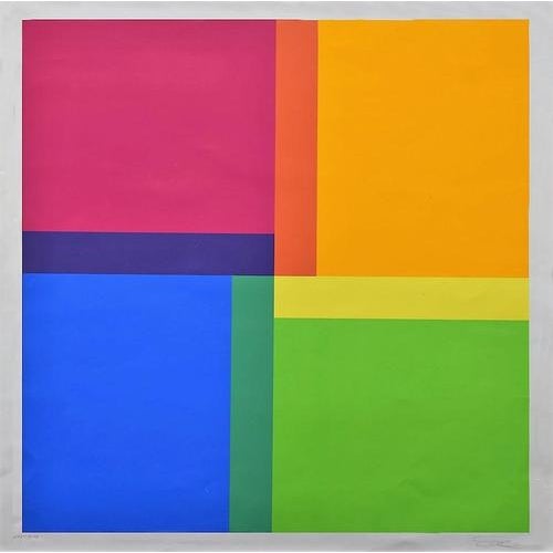 Geometric Composition is an original mixed colored lithograph realized by Richard Paul Lohse in the 1970 s Hand signed and...