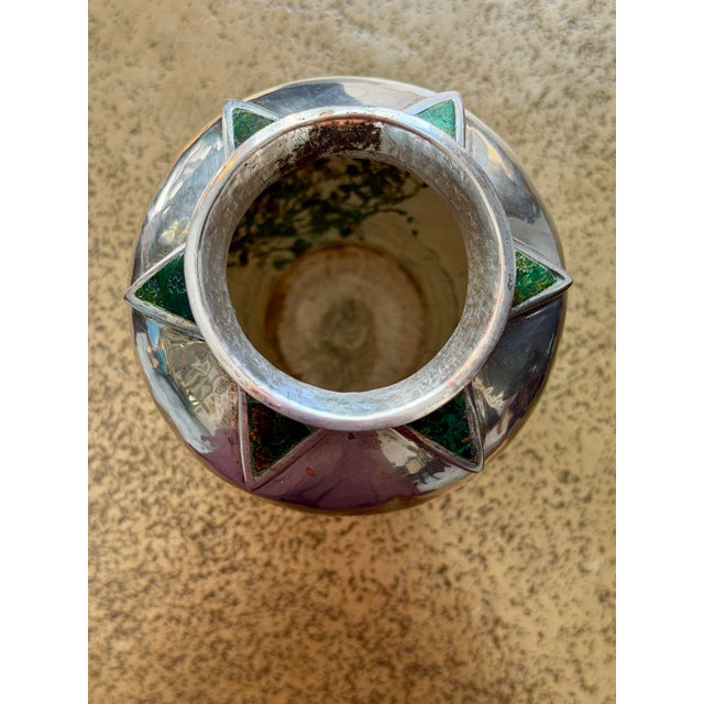 Vintage Emilia Castillo Taxco Brutalist Silver Plate and Malchite Vase For Sale - Image 10 of 11