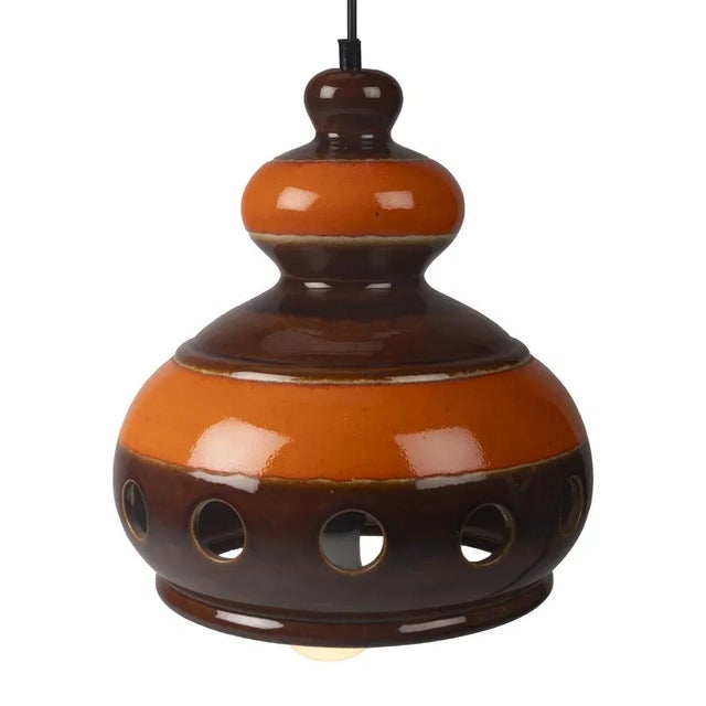 Brown Orange and Brown Ceramic Pendant Lamp For Sale - Image 8 of 8
