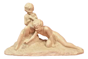 Art Deco Terracotta Sculpture of Two Children Playing, 20th-Century