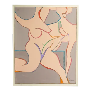 1980s “Dancing Nudes” Abstract Mixed Media Painting by Harry Hilson