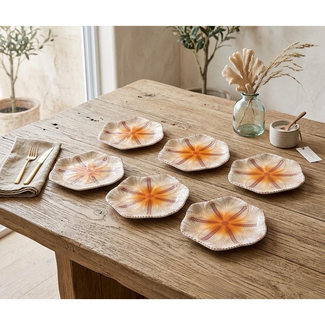 Vintage South African Hand-Painted Ceramic Sea Urchin / Pansy Shell Platters - Set of 6 For Sale - Image 9 of 12