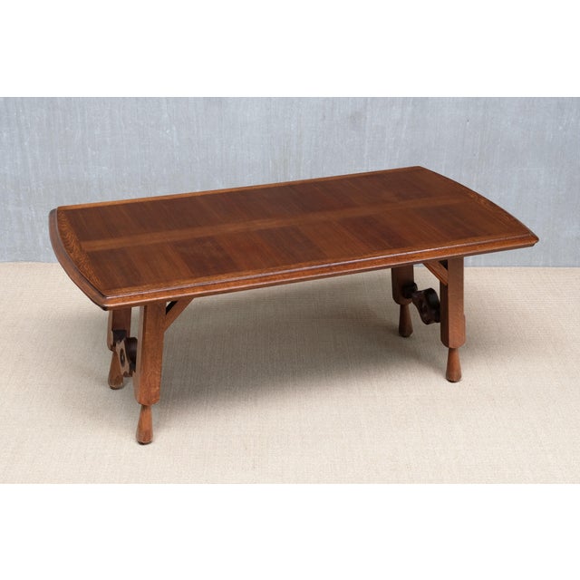 Wood Oak Parquetry Dining Table by Guillerme et Chambron for Votre Maison, France, 1960s For Sale - Image 7 of 15