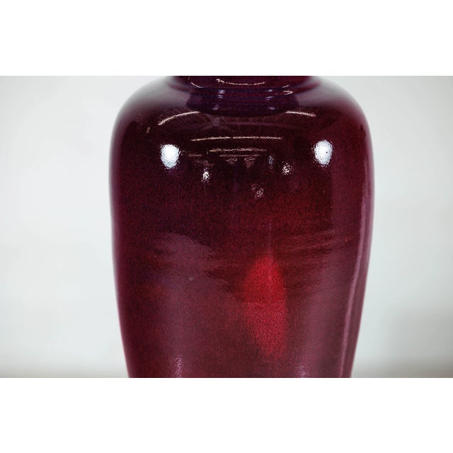 Oxblood Red Tall Stoneware Vase with Deep Oxblood Flambé Glaze For Sale - Image 8 of 12