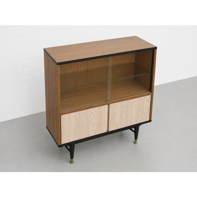 Wood Mid Century Modern Display Cabinet | Walnut & Melamine Bookcase by Berry Furniture, Made in England, C. 1960’s For Sale - Image 7 of 15