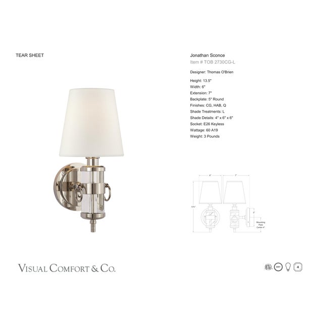 Modern Thomas O'Brien for Visual Comfort Signature Jonathan Sconce in Crystal with Linen Shade For Sale - Image 3 of 4