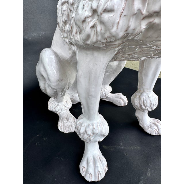 Italian Faience Poodle Figure, White Glaze With Blue Bow, Mid-20th Century, 21 3/4 In. Tall For Sale - Image 13 of 15