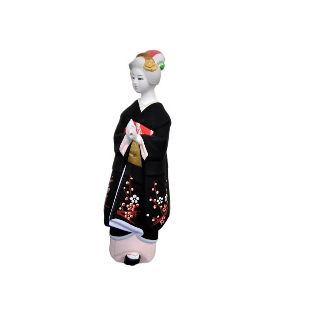 Black Authentic Japanese Bisque Bijinga Woman in Kimono Hakata Ningyo Figurine For Sale - Image 8 of 11