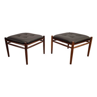 Indian Rosewood and Leather Reversible Stools by Alf Svensson for Bodafors, 1960s, Set of 2 For Sale