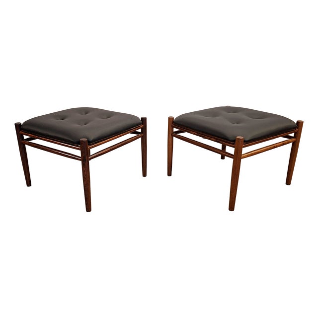 Indian Rosewood and Leather Reversible Stools by Alf Svensson for Bodafors, 1960s, Set of 2 For Sale