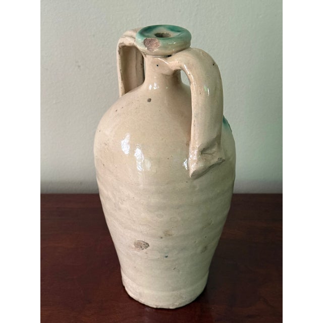Antique Rustic European Hand Painted Pottery Jug With Handles For Sale - Image 6 of 11
