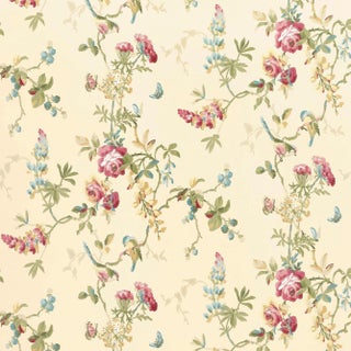 Sample - Schumacher Chickadee Floral Wallpaper in Vanilla For Sale