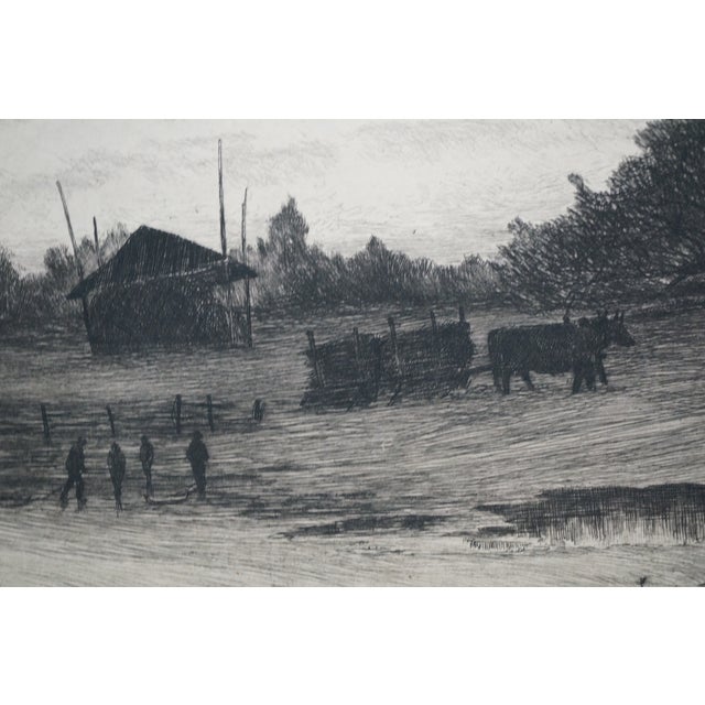Black Antique Charles Frederick Mielatz Signed Country Farmhouse Etching 32" For Sale - Image 8 of 11