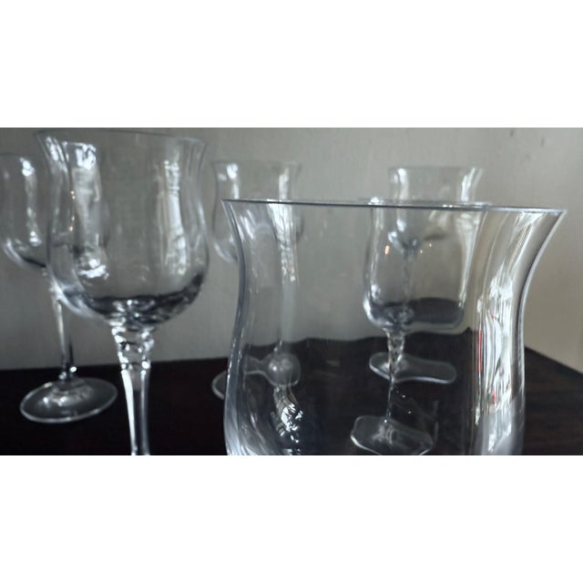 Mid-Century Modern Vintage Towle Crystal Silhouette Water Goblets, Set of 8, Optic Bowl, Hexagon Stem For Sale - Image 3 of 13