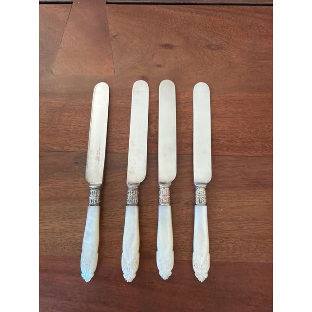 Set of 4 Antique Bailey Banks & Biddle Dessert Knives, Mother of Pearl Handles, Sterling Silver Ferrules — Pre-owned...