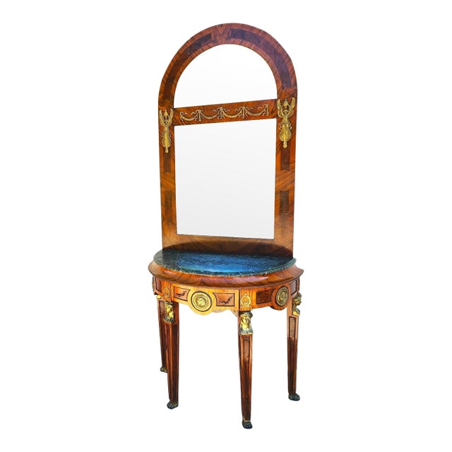French Empire Style Console Marble Entry Table & Mirror For Sale