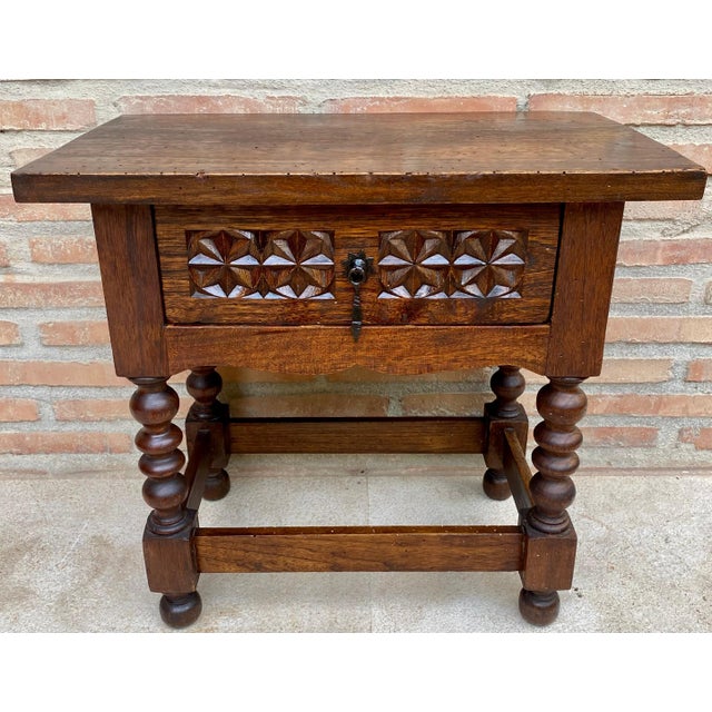 20th Century Spanish Nightstand Carved Drawer and Iron Hardware, 1890s For Sale - Image 17 of 18