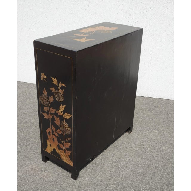 Vintage Chinese Asian Black & Red Hand Painted Lacquer Cabinet Side Table For Sale - Image 12 of 12