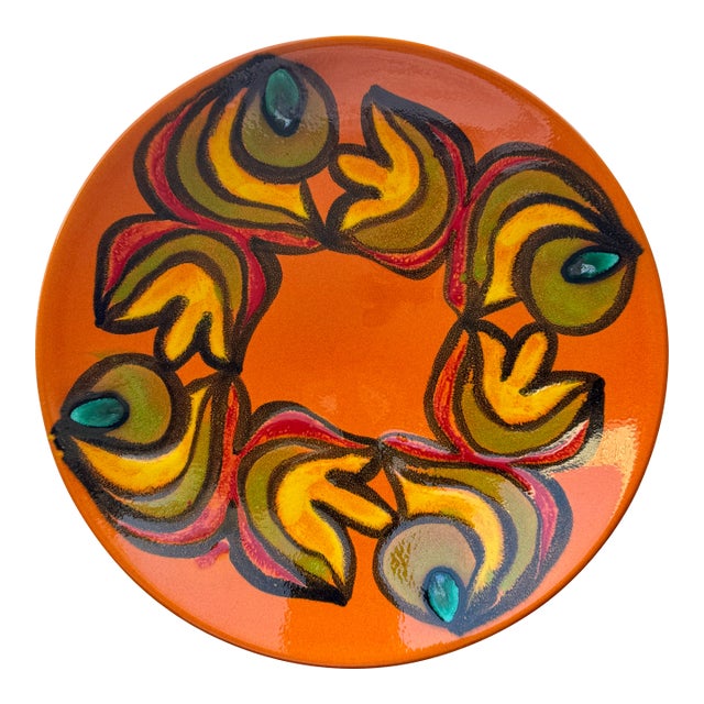 Mid 20th Century Poole Pottery England Hand-Painted Abstract Plate For Sale