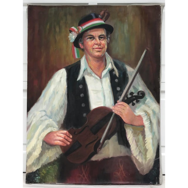 Early 20th Century Early 20th Century Original European Violinist Portrait Oil Painting For Sale - Image 5 of 5