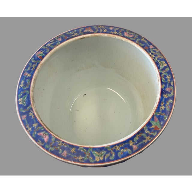 Vintage 12" Chinese Famille Noire Fish Bowl Planter Jardiniere Floral Porcelain For Sale - Image 4 of 6