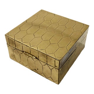 Vintage Embossed Brass Clad Lidded Box For Sale