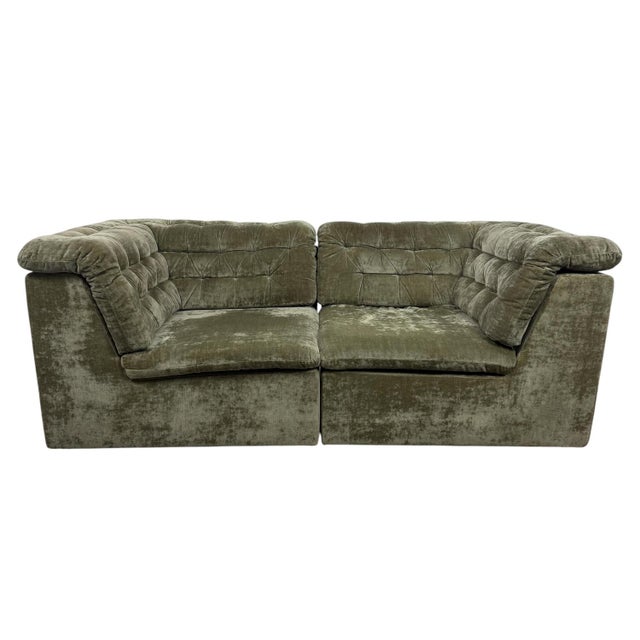 Vintage Olive Velvet Modular Two-Seater Sofa, 1960s For Sale - Image 6 of 17