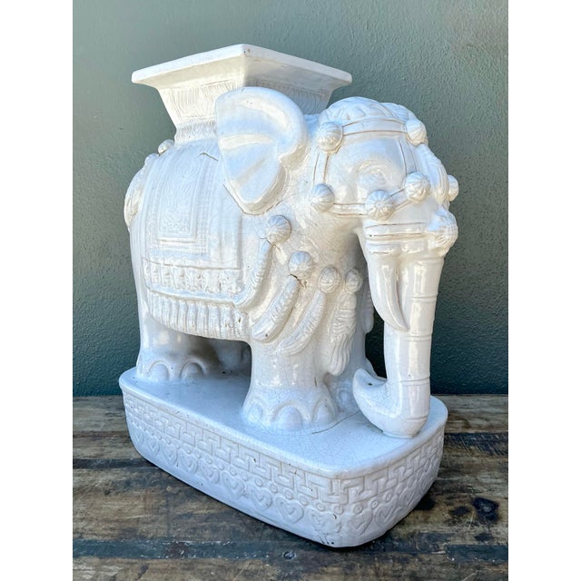 Vintage Glazed Ceramic Elephant Low Stool For Sale - Image 9 of 12