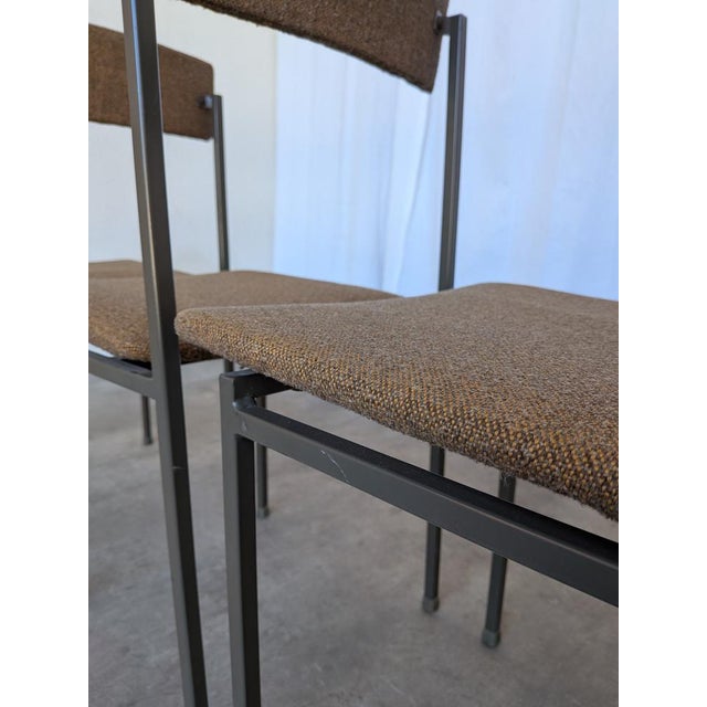Vintage Industrial Black Metal School Chairs with Brown Fabric Seats, 1970s, Set of 4 For Sale - Image 6 of 18