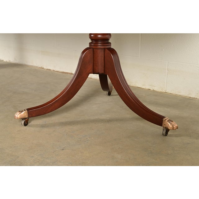 Baker Furniture Style Georgian Banded Mahogany Double Pedestal Extension Dining Table, Newly Refinished For Sale - Image 12 of 14