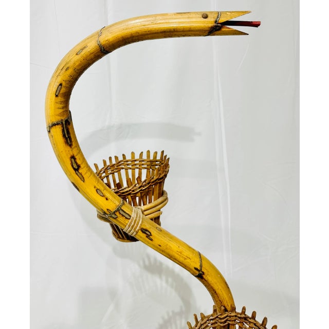 Stunning Pair Rare Vintage Mid Century Era Italian Bent Rattan, Bamboo Stick and Wrapped Wicker “Snake” Planters / Free...
