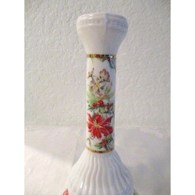 Victorian Mid-Century Porcelain Poinsettia & Holly Candle Holders, a Pair For Sale - Image 3 of 6
