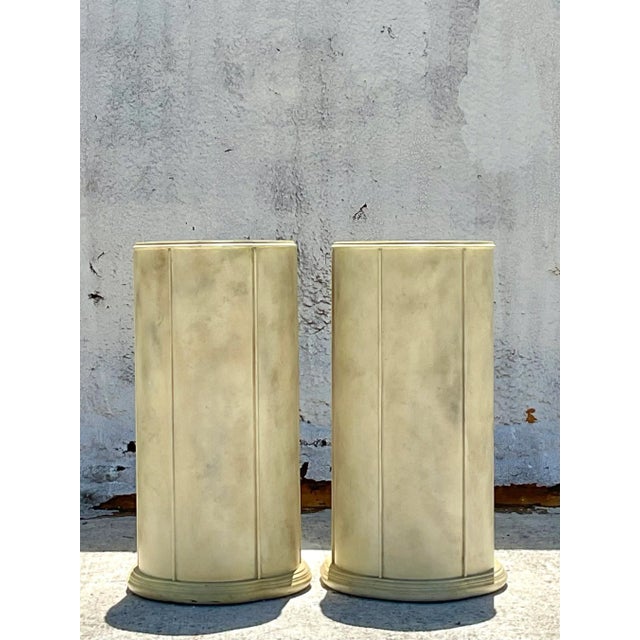 Mid 20th Century Vintage Boho Faux Goatskin Pedestals - a Pair For Sale - Image 5 of 8