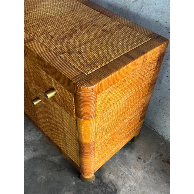 1980s Vintage Bielecky Brothers Bedside Chest in Cane and Brass, Attributed For Sale - Image 5 of 8