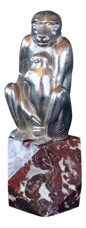 Monkey with Young Sculpture on Red Marble Socket