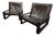 Mid-Century Brutalist Black Leather Lounge Chairs by Atelier Sonja Wasseur, Netherlands, 1970s, Set of 2 For Sale