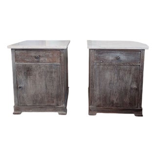 Vintage Bedside Tables with Carrara Marble, 1930s, Set of 2 For Sale
