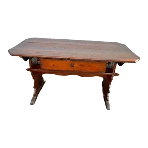 Antique Early Primitive Farm Trestle Library Table Desk., Early 19th Century
