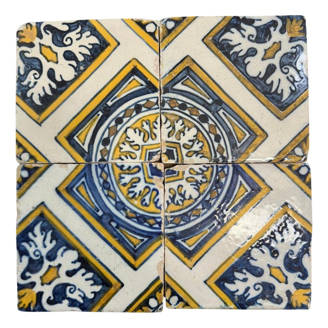 17th Century Portuguese Tiles, Set of 4 For Sale