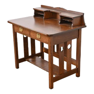 Antique Stickley Brothers Mission Oak Arts & Crafts Writing Desk, Newly Restored