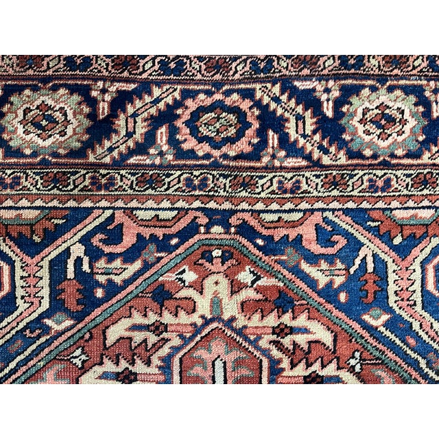 Persian Fine Antique Persian Heriz Wool Rug 9’7” X 11’3” For Sale - Image 3 of 7