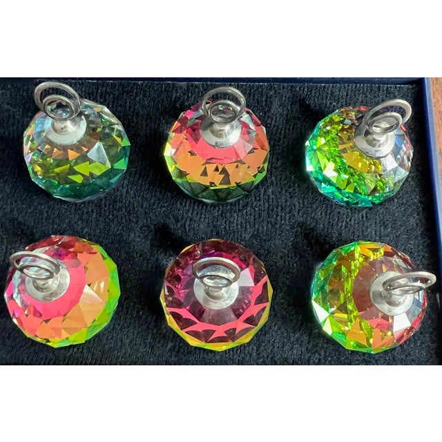 Art Deco Set of 6 Vintage Austrian Swarovski Cut Crystal Place Card Holders With Original Storage Case For Sale - Image 3 of 12
