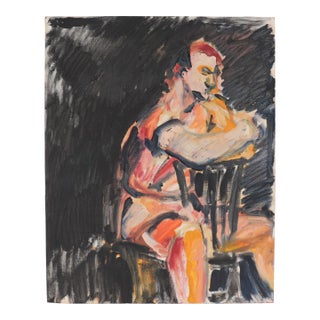 Expressive Seated Figure 20th Century Oil on Paper For Sale